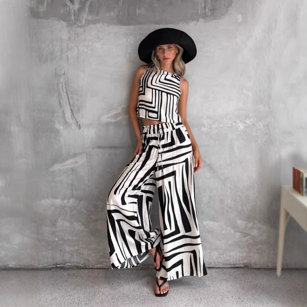 Women's Loose Vest Wide-leg Straight Pants Suit