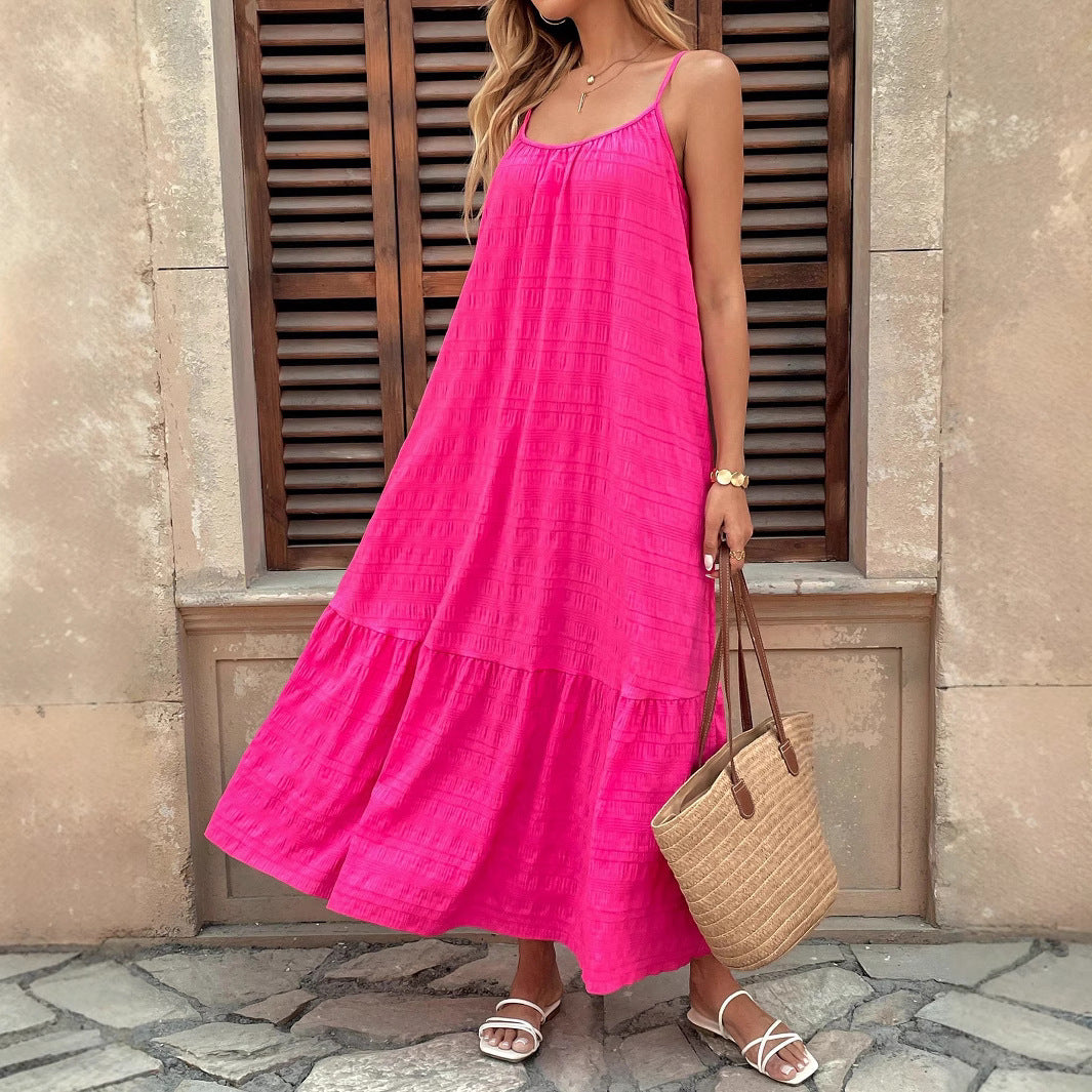 Drawstring Multi-layer Ruffled Decorative Extra Long Sling Dress