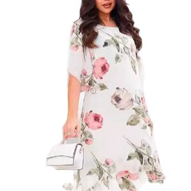 Women's Loose Round Neck Fashion Premium Chiffon Print Dress