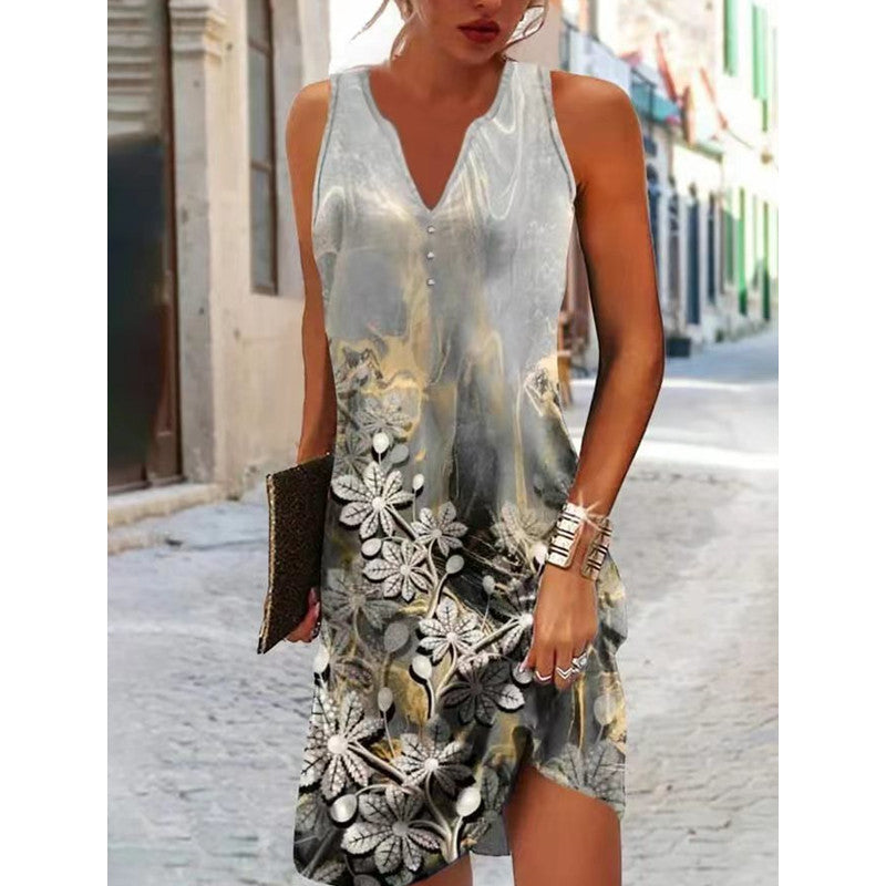 Fashion Personality Lady's Flower Printing Dress