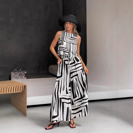 Women's Loose Vest Wide-leg Straight Pants Suit