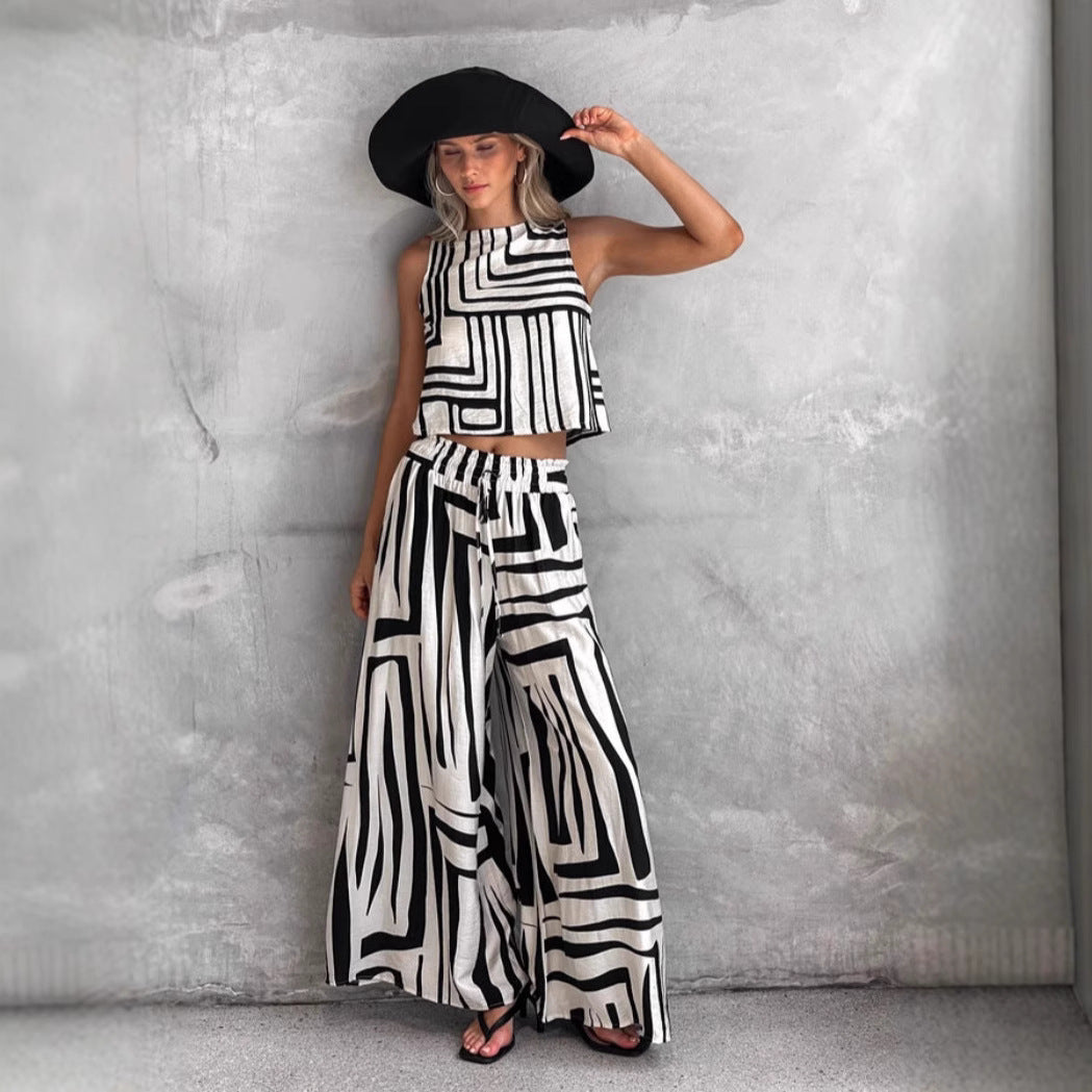 Women's Loose Vest Wide-leg Straight Pants Suit
