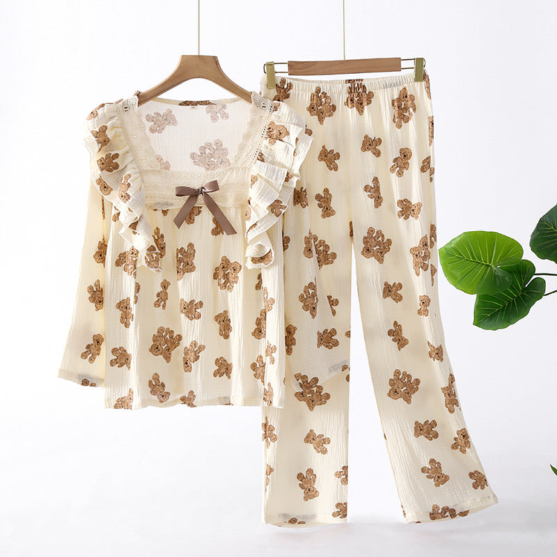 Bowknot Bear Suit Summer Home Short-sleeved Trousers Pajamas
