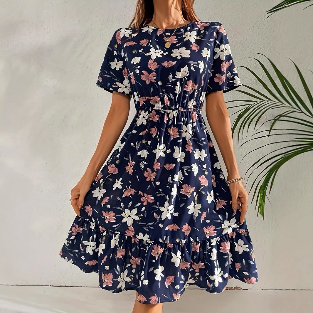 Short Sleeve Round Neck Printed Dress