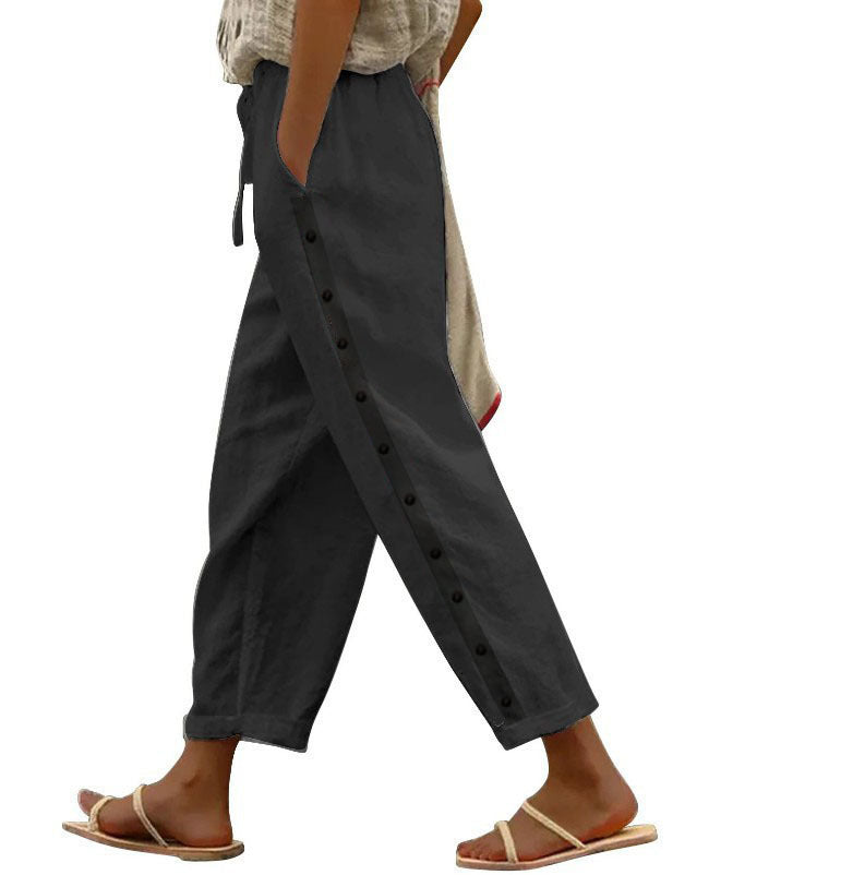 Women's Pants Elastic Waist Loose Casual Cropped Trousers
