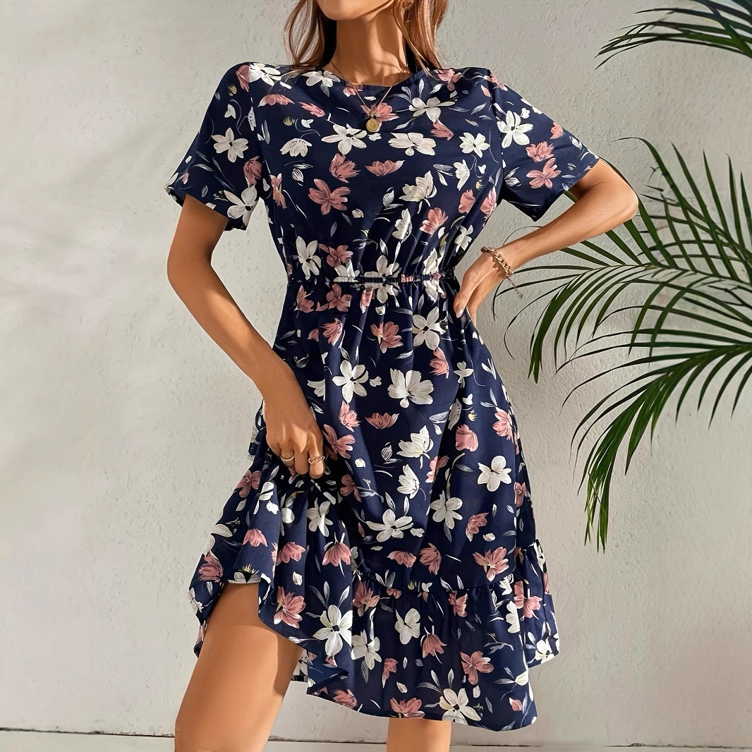 Short Sleeve Round Neck Printed Dress