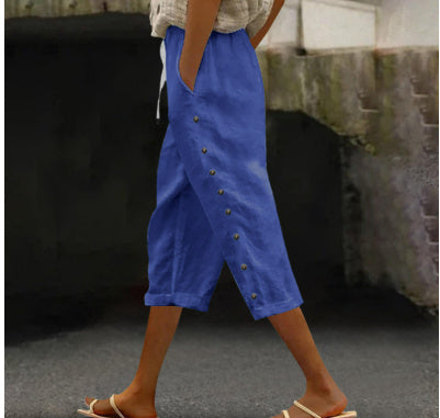 Casual Patchwork Button Cropped Pants For Women