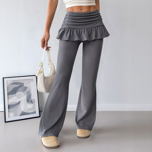 Women's Solid Color Fake Two-piece Casual Pants