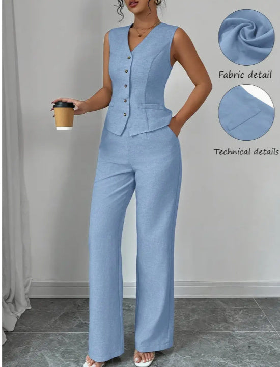 Strap Vest And Straight Leg Pants Set