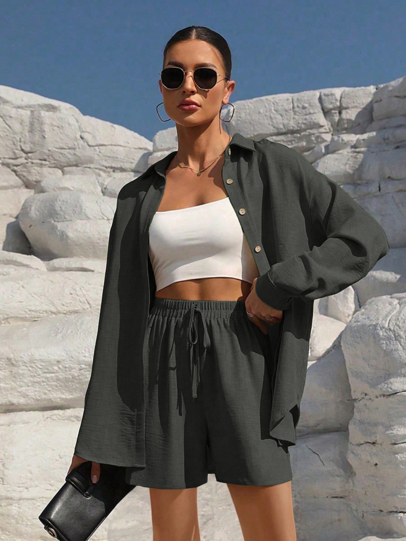 Tatting Cardigan With Shorts Fashion Casual Women's Suit