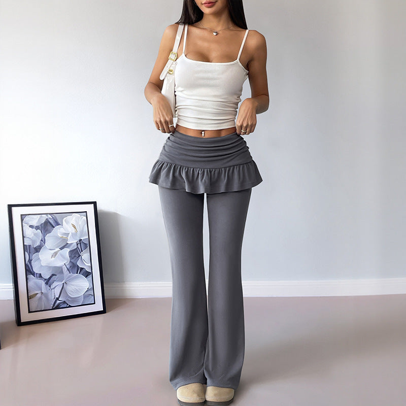 Women's Solid Color Fake Two-piece Casual Pants