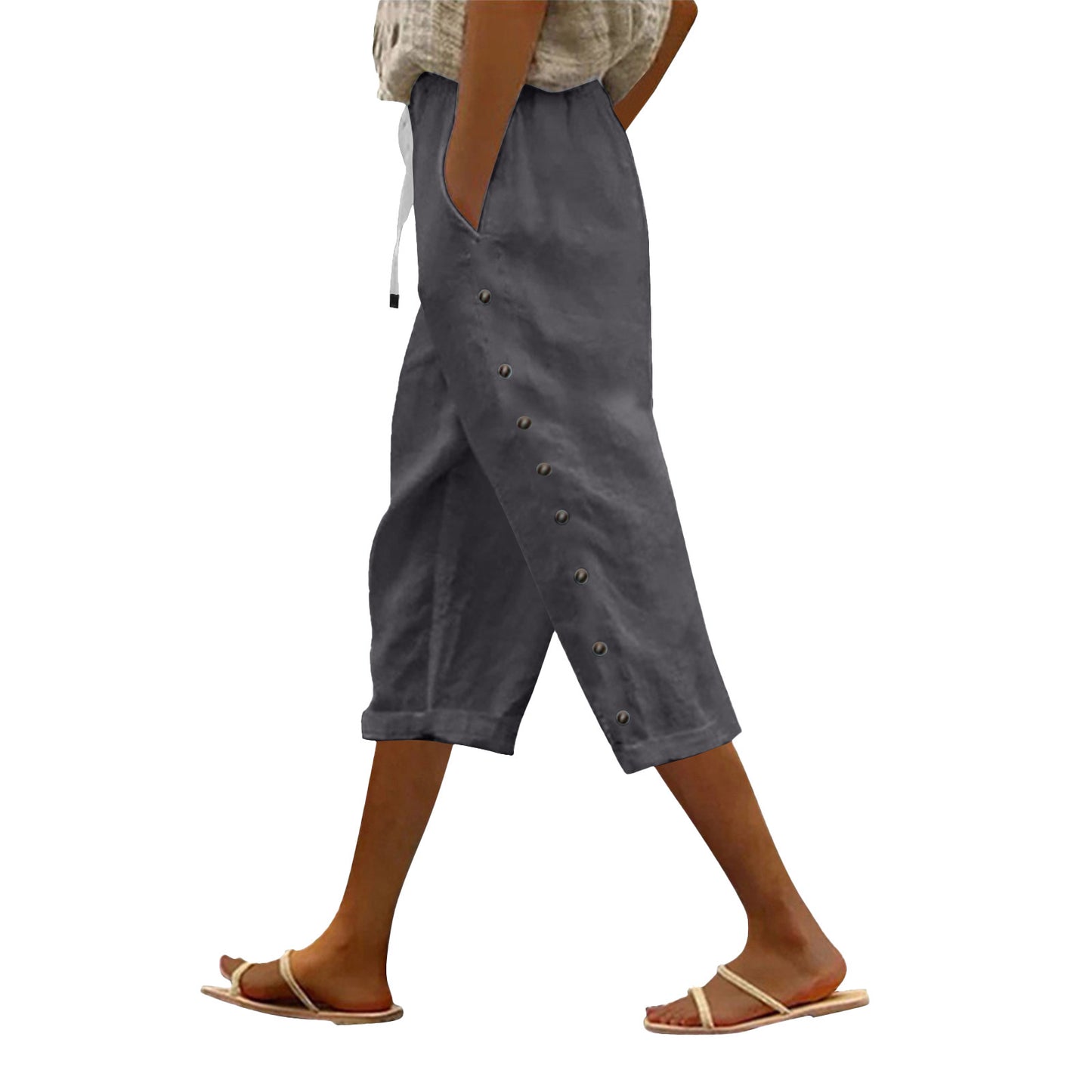 Casual Patchwork Button Cropped Pants For Women