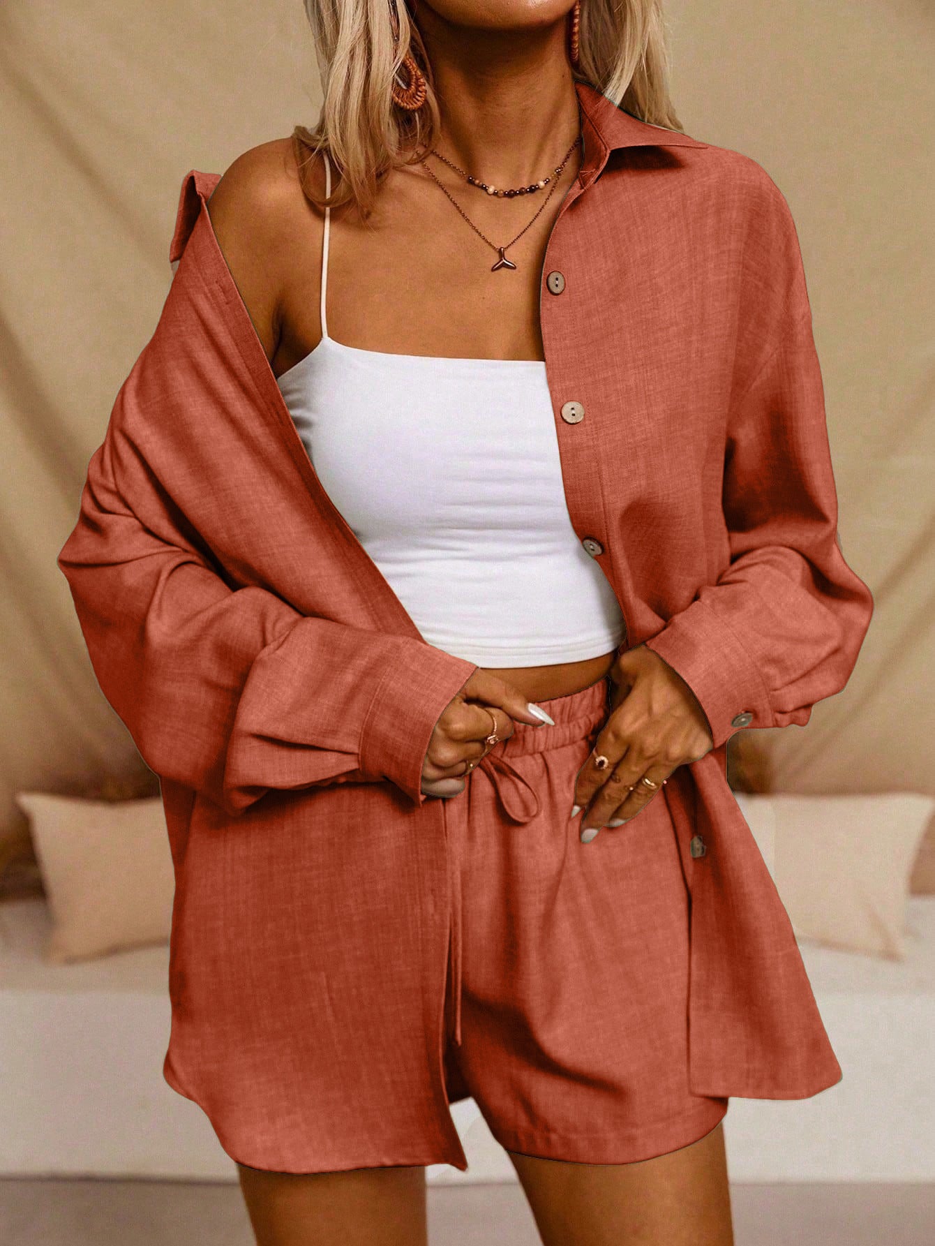 Tatting Cardigan With Shorts Fashion Casual Women's Suit