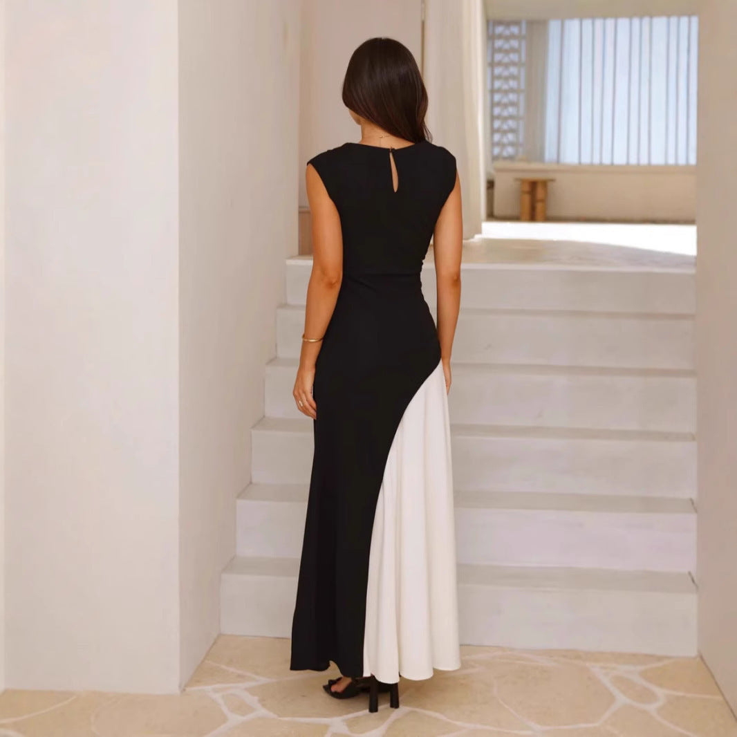 Women's Black And White Color Matching Women's Dress