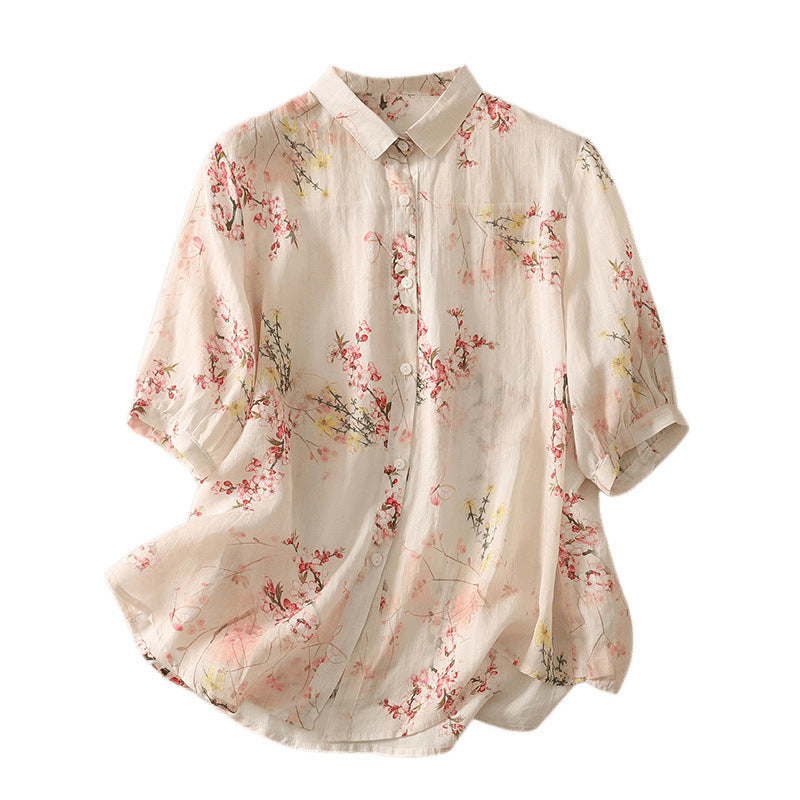 Real Shot Summer New Artistic Vintage Cotton And Linen Tops