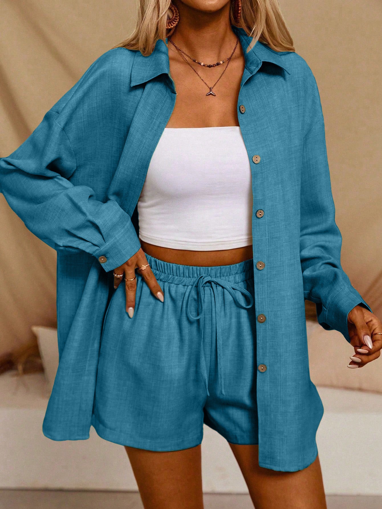 Tatting Cardigan With Shorts Fashion Casual Women's Suit