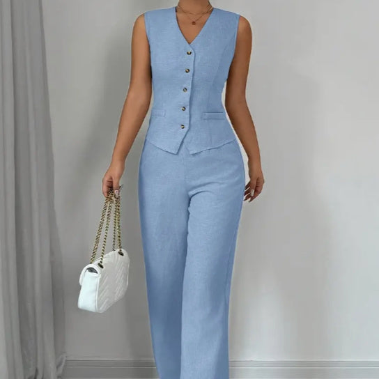 Strap Vest And Straight Leg Pants Set