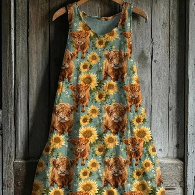 Women's Sleeveless Round Neck 3D Printed Dress