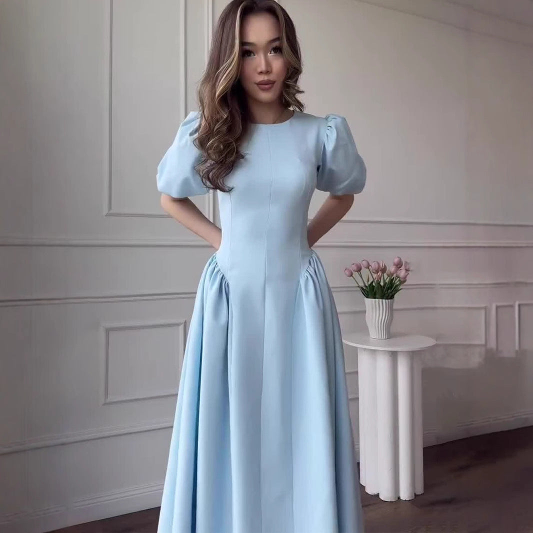 Retro Short Sleeve Puff Sleeve Dress