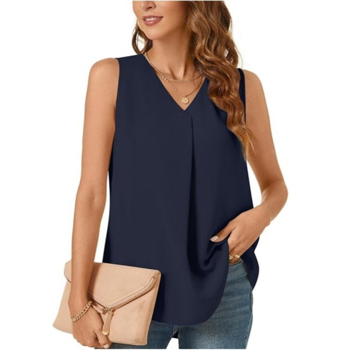 Summer New Women's Loose Shirt Solid Color Top T-shirt Chiffon Tank Top
