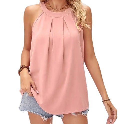 Women's Sleeveless Round Neck Strap Peplum Top