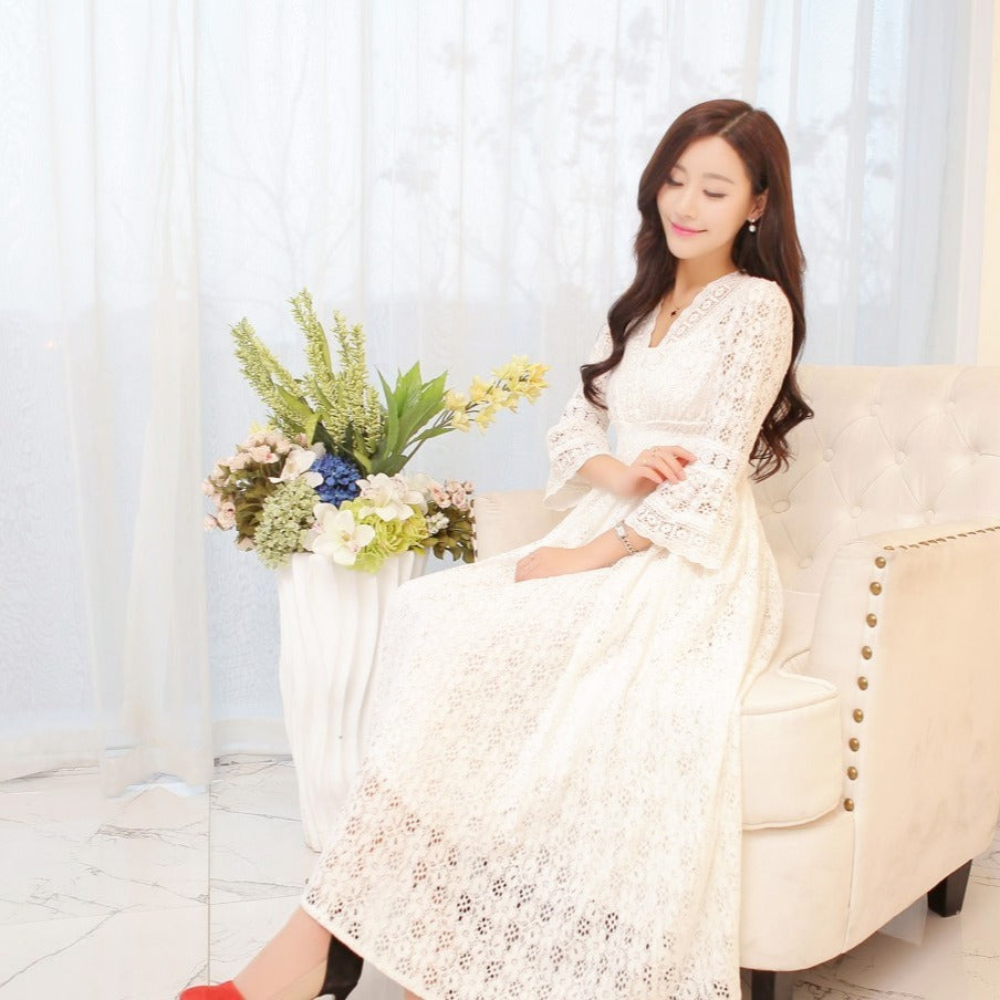 Spring And Summer Women's Clothing Temperament Fairy Lace V-neck Dress