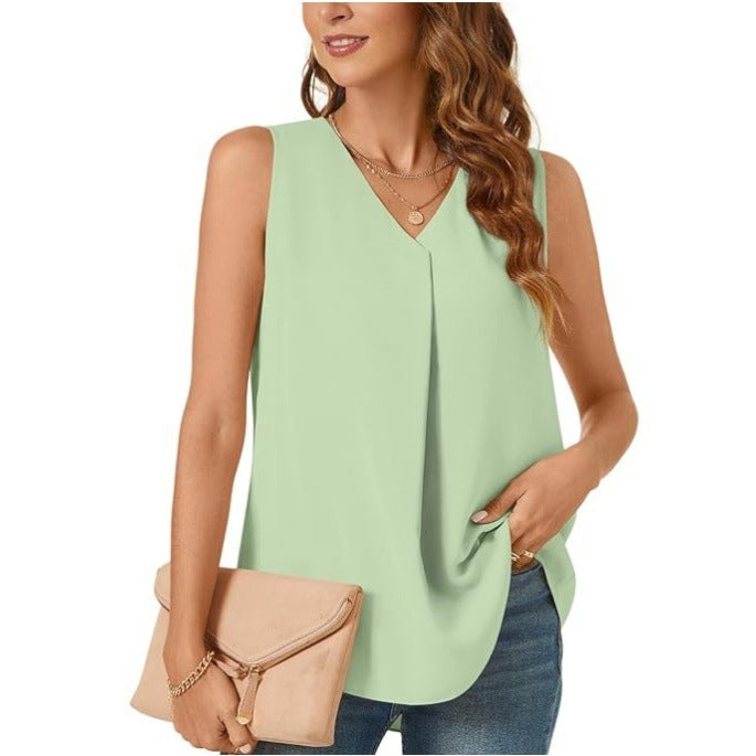 Summer New Women's Loose Shirt Solid Color Top T-shirt Chiffon Tank Top