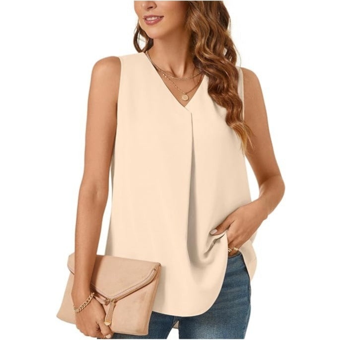 Summer New Women's Loose Shirt Solid Color Top T-shirt Chiffon Tank Top