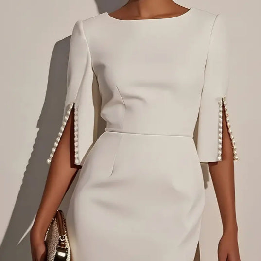 Medium Length Slit Sleeve Elegant Dress