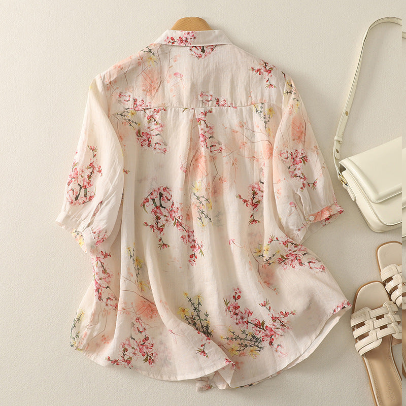 Real Shot Summer New Artistic Vintage Cotton And Linen Tops