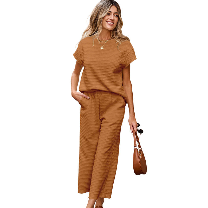 Solid Color Texture Fashion Women's European And American Leisure Two-piece Set