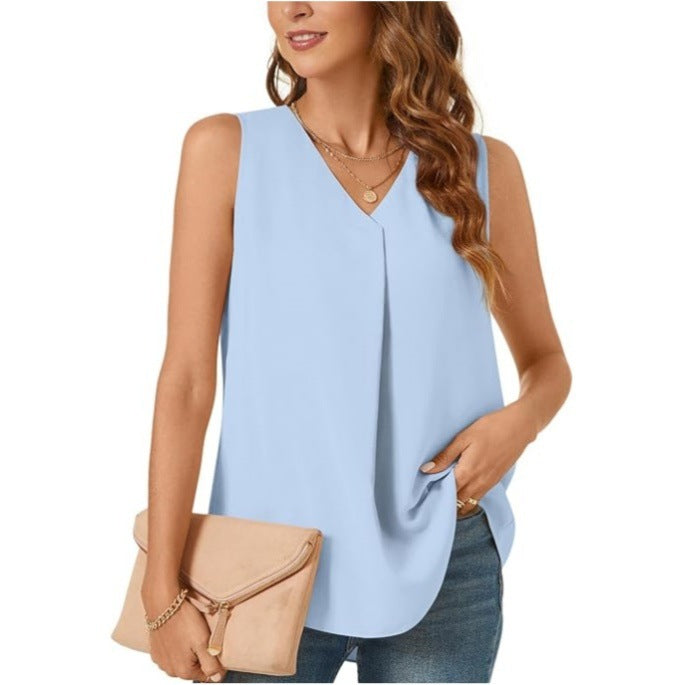 Summer New Women's Loose Shirt Solid Color Top T-shirt Chiffon Tank Top