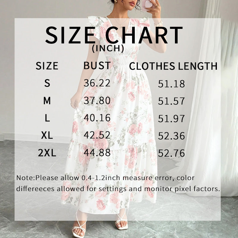 Womens Casual Summer Maxi Dress Flutter Short Sleeve V Neck Smocked A Line Flowy Beach Vacation Long Dresses