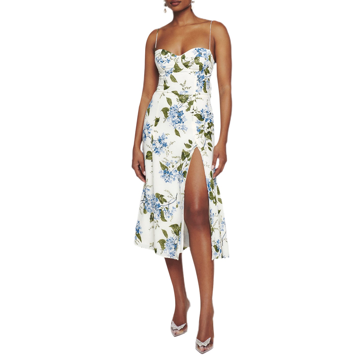 New Slim Fit Slimming French Strap Shoulder Lace Printing Holiday Dress