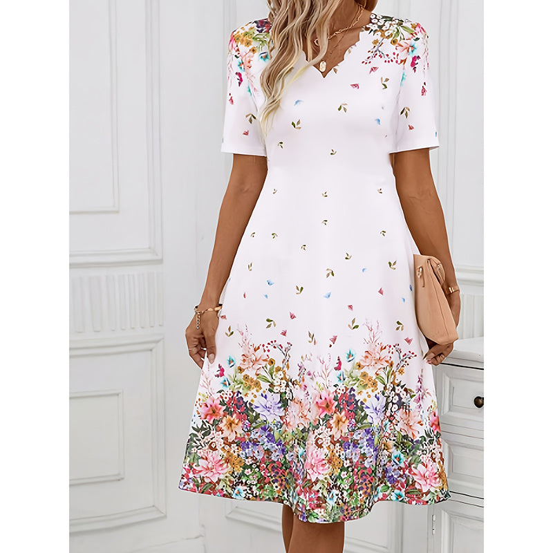 Women's Summer Short Sleeve Casual Dresses Sweet Cute V-Neck Floral Sundresses
