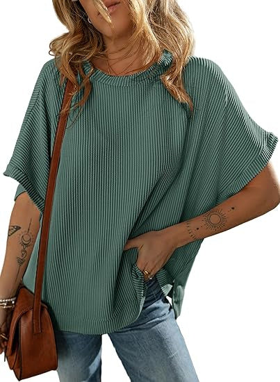 Women's Solid Color Knitted T-shirt Loose Casual Pullover
