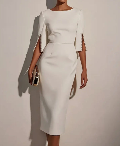 Medium Length Slit Sleeve Elegant Dress
