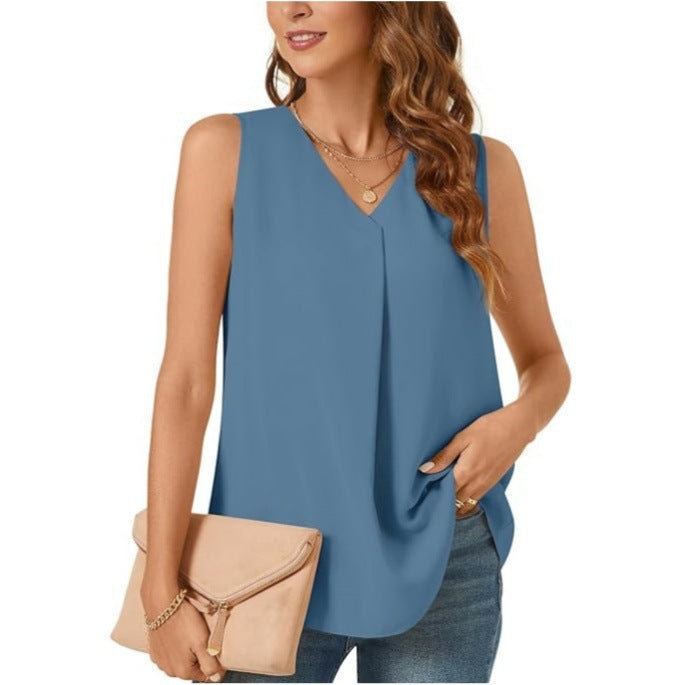 Summer New Women's Loose Shirt Solid Color Top T-shirt Chiffon Tank Top