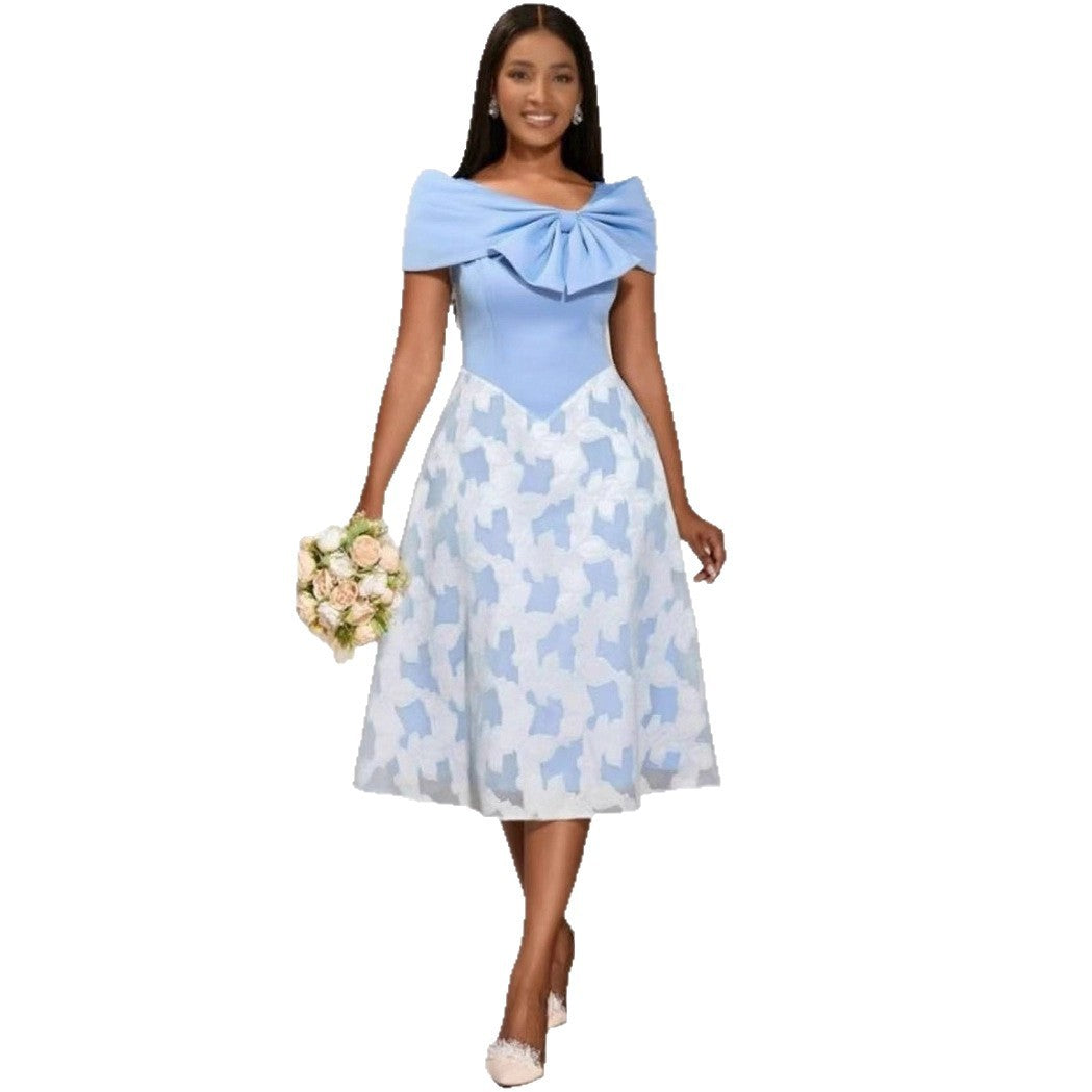 Female Creative Shoulder Elegant Bowknot Off-the-shoulder Dress