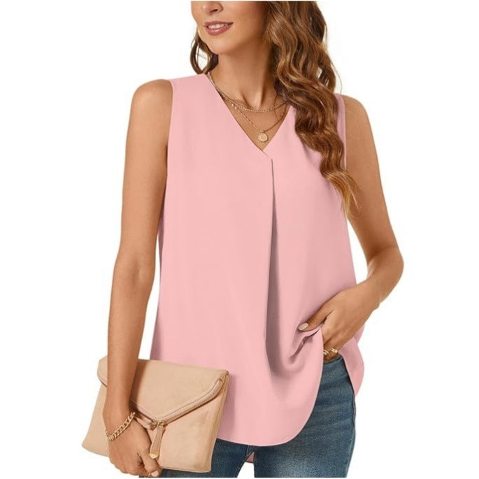Summer New Women's Loose Shirt Solid Color Top T-shirt Chiffon Tank Top